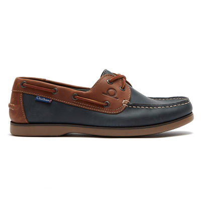 Chatham Mens Whistable Premium Leather Boat Shoes - Navy & Tan